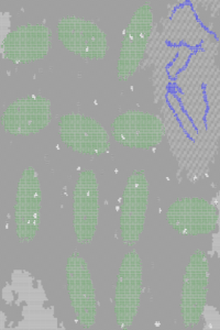 Large clusters of olivine, visualised using DFHack.